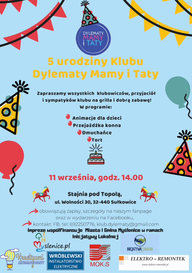 Plakat Projektu "5 urodziny Klubu Dylematy Mamy i Taty"