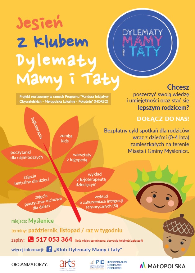 Plakat Projektu "Jesień z Klubem Dylematy Mamy i Taty"